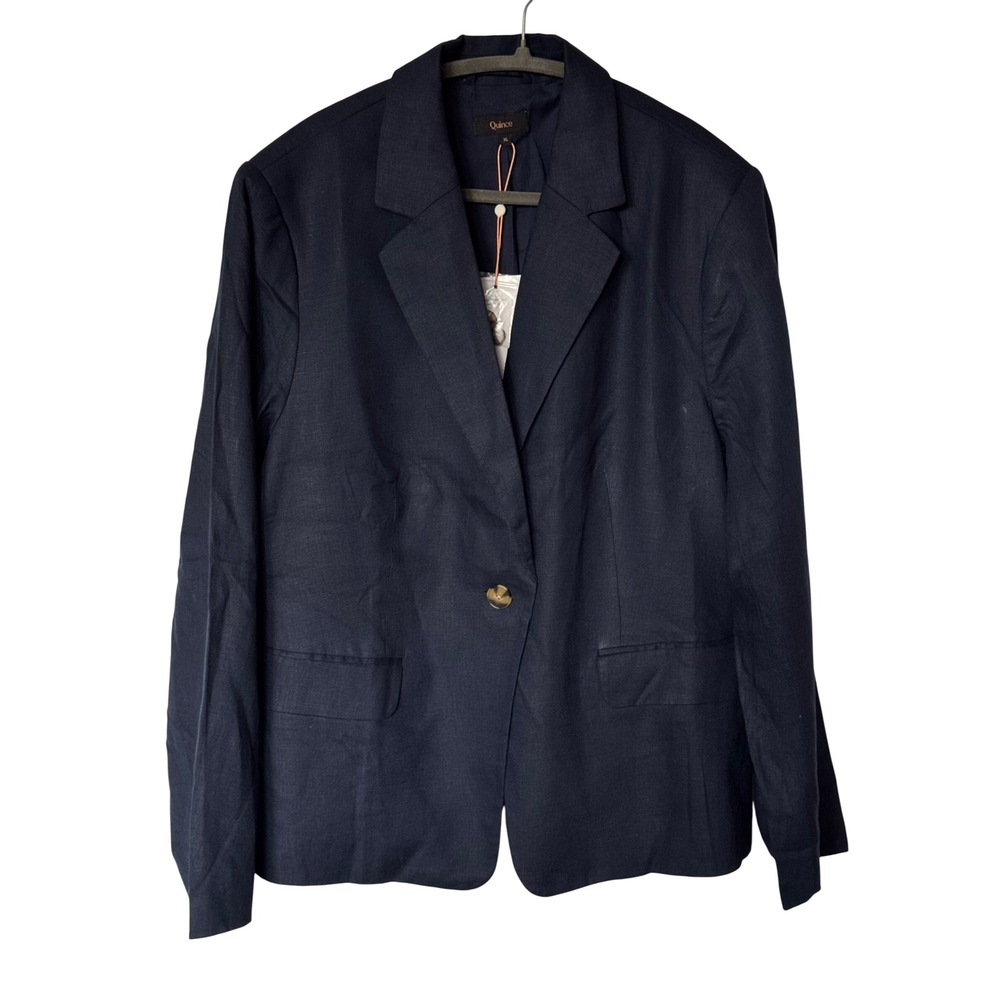 NWT Quince European Linen Structured Blazer XL Deep Navy One Button Quiet Luxury